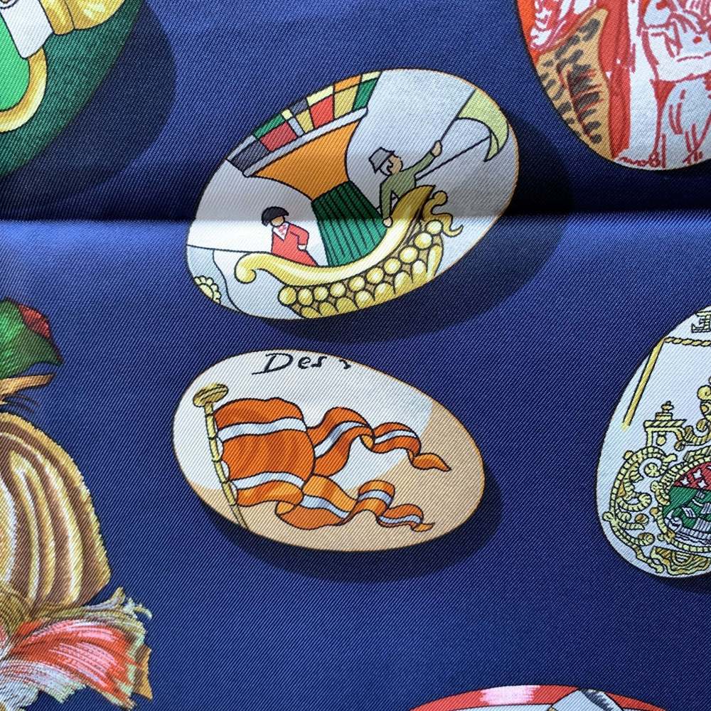 HERMES Paris Blue Silk Scarf Couvee D' 1994 Caty Latham - Picture 4 of 7